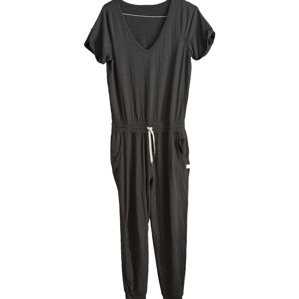 Vuori All Day Jumpsuit Romper Charcoal Heather Short Sleeve V Neck M EUC